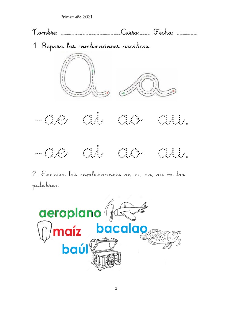 Combinaciones Vocales para Primer Grado | PDF