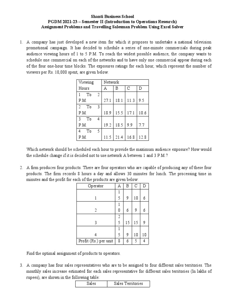 Assignment Problem in Excel Solver | PDF