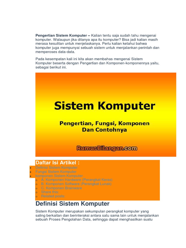 Pengertian Sistem Komputer 1 | PDF