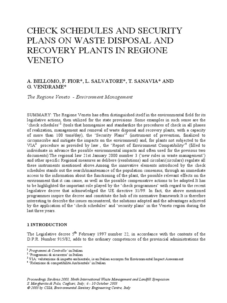 Check Schedules and Security Plans On Waste Disposal and Recovery