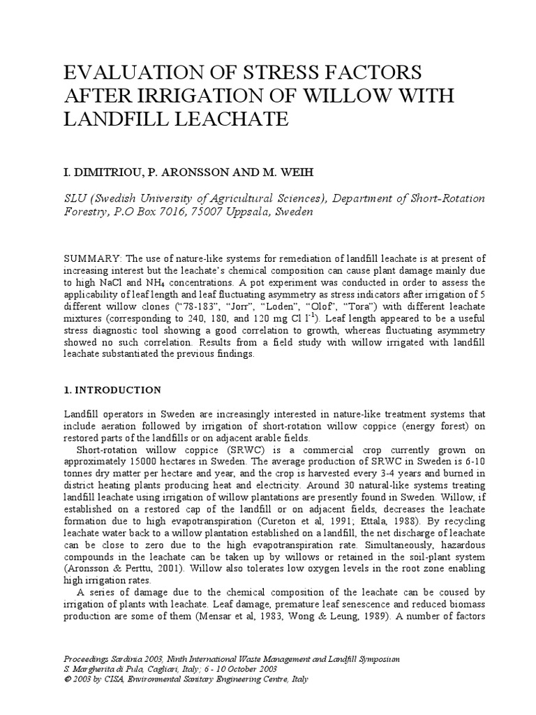 Evaluation of Stress Factors After Irrigation of Willow With Landfill