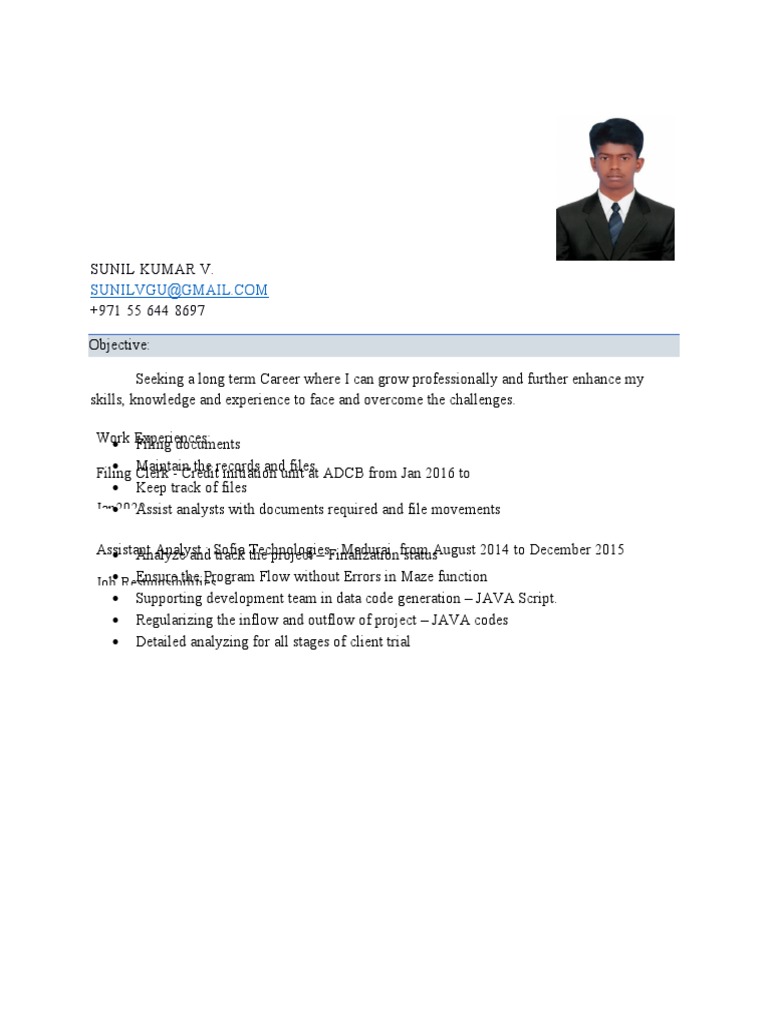 Sunil Kumar cv-1 | PDF | Microsoft Office | Computing