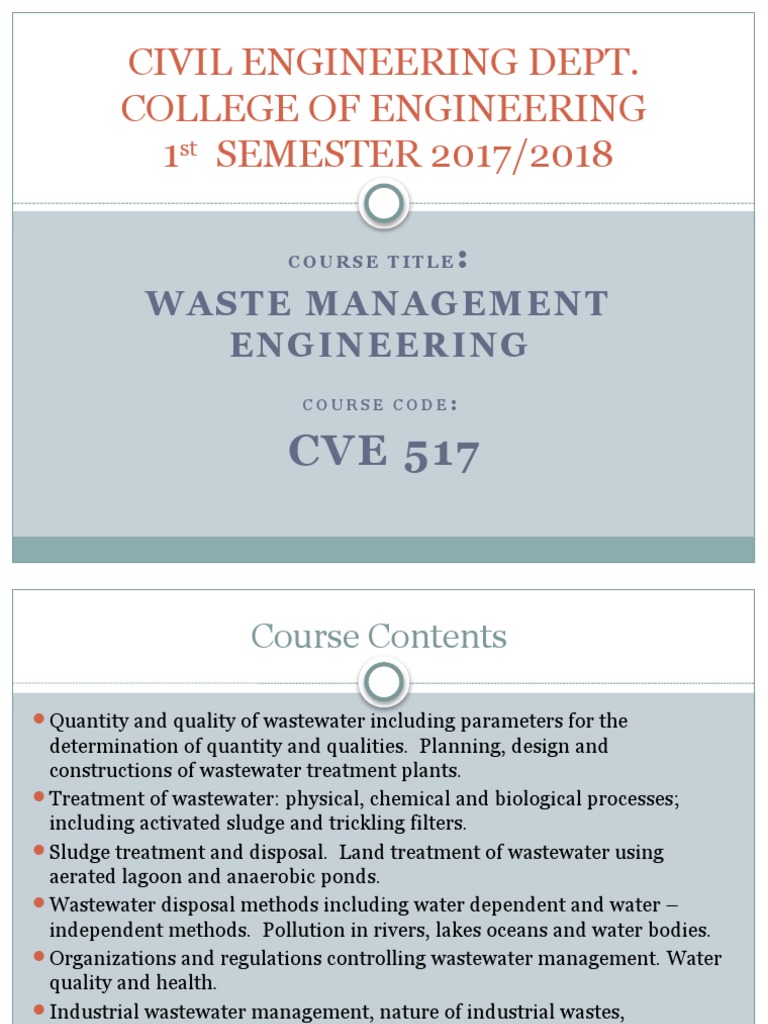 Wastewater Management Engineering CVE 517 | PDF | Sewage Treatment ...
