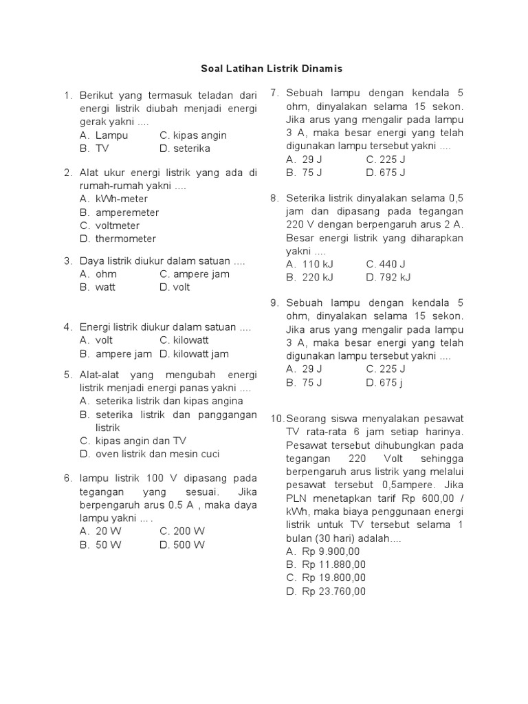 Soal Latihan Listrik Dinamis Kelas 9 | PDF