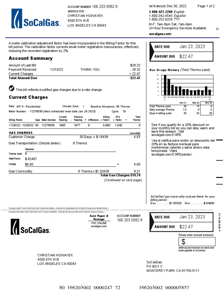 Chris SoCal Gas Bill PDF Cheque Fee