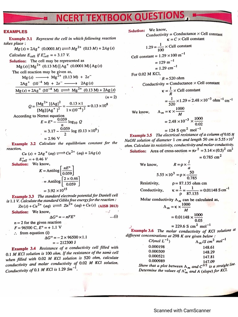 Electrochemistry NCERT Solution PDF