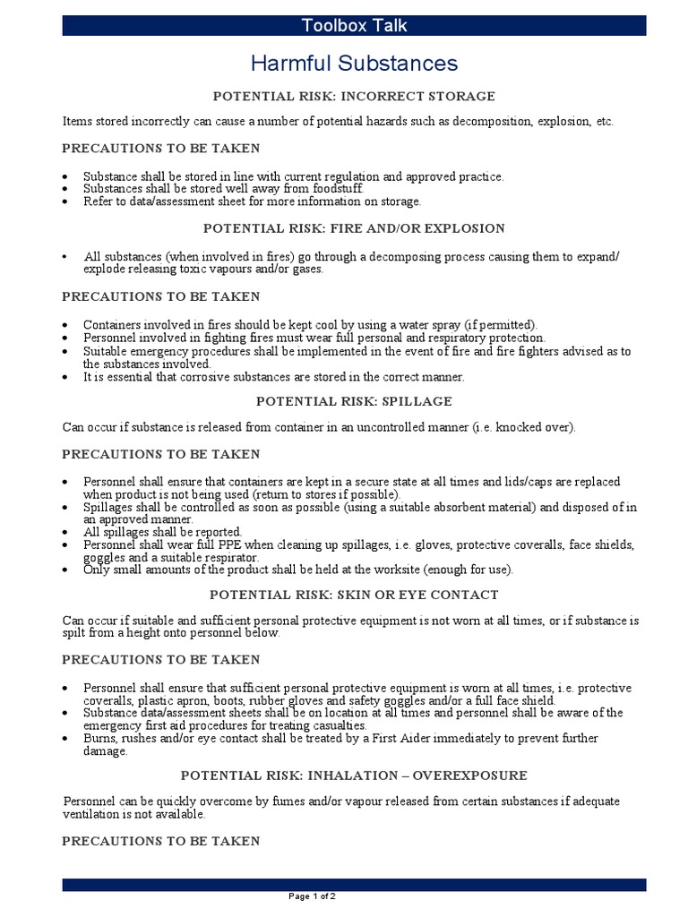 Harmful Substances PDF Personal Protective Equipment Safety