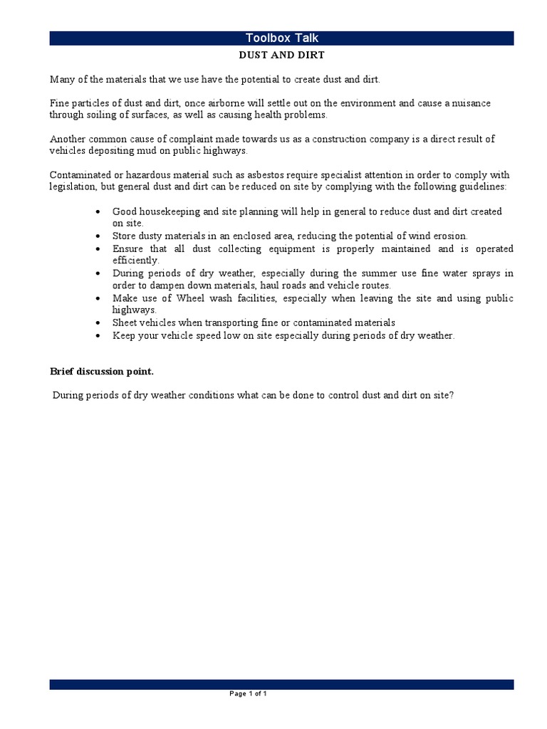 Controlling Dust and Dirt on Site | PDF