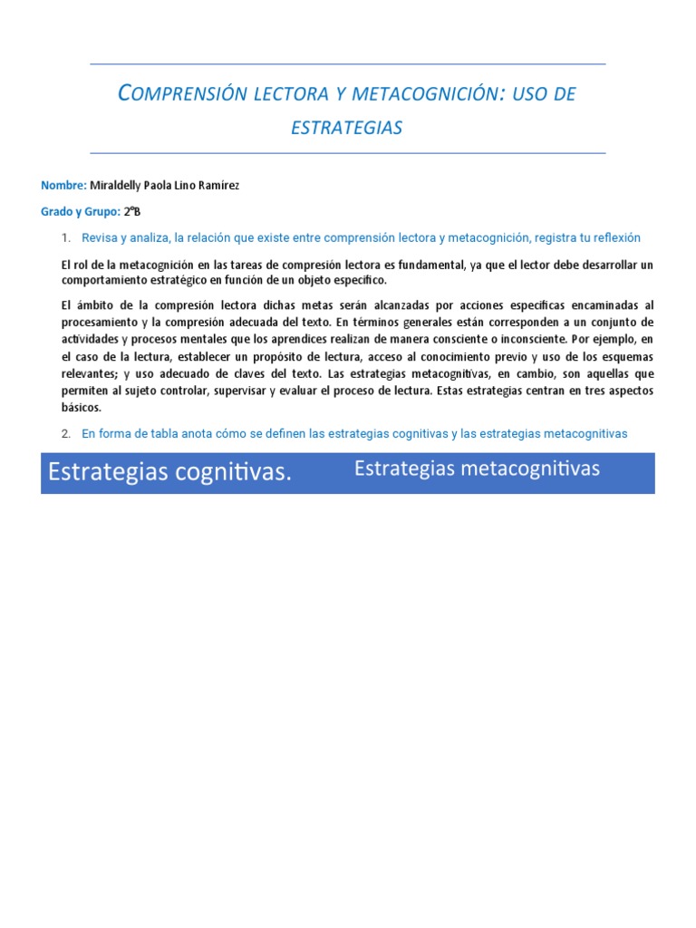 Estrategias de Lectura y Metacognición | PDF | Aprendizaje | Teoria de ...