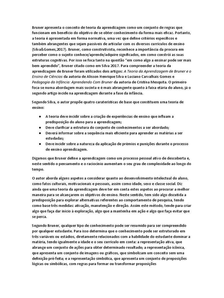 Teoria da Aprendizagem de Bruner | PDF | Aprendizado | Conhecimento