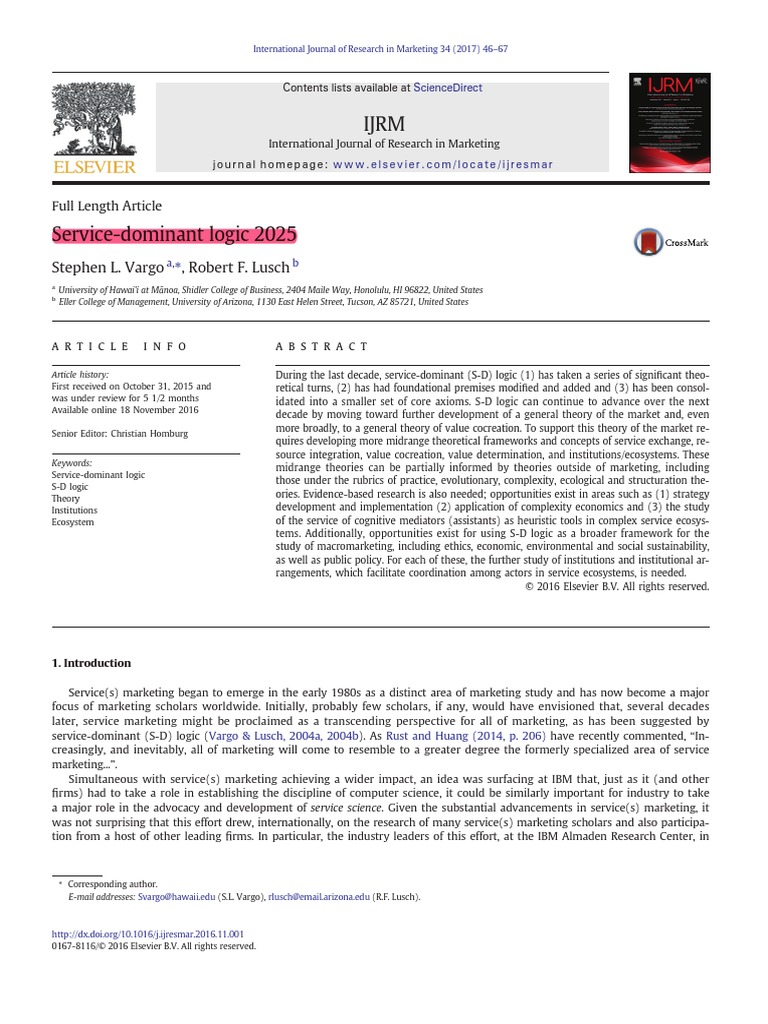 ServiceDominant Logic 2025 PDF Theory Thought