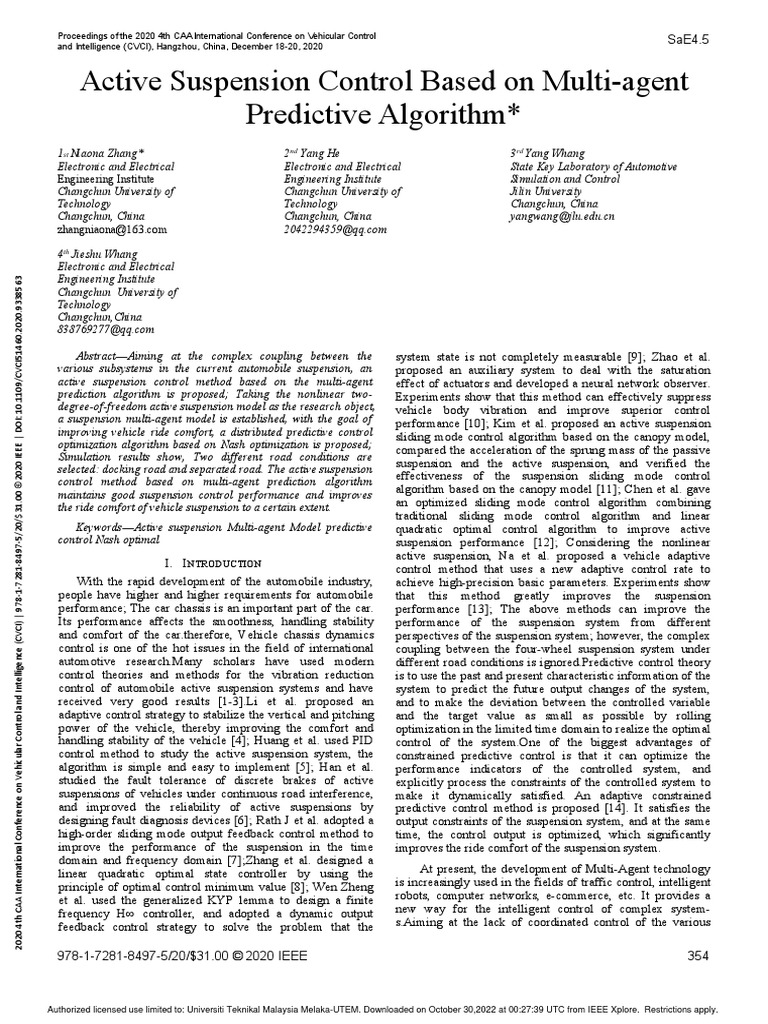 Active Suspension Control Based On Multi-Agent Predictive Algorithm ...
