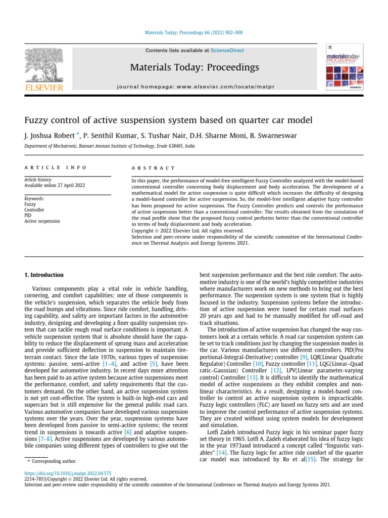 Fuzzy Control of Active Suspension System Based On Quarter Car Model ...