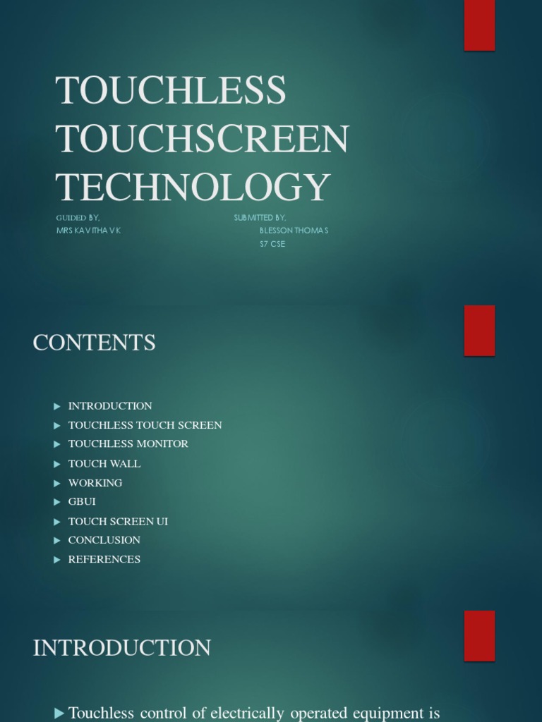 Touchless Touchscreen Technology PDF Touchscreen User Interface