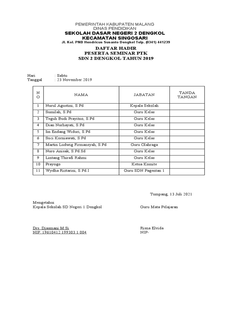 Daftar Hadir PTK | PDF