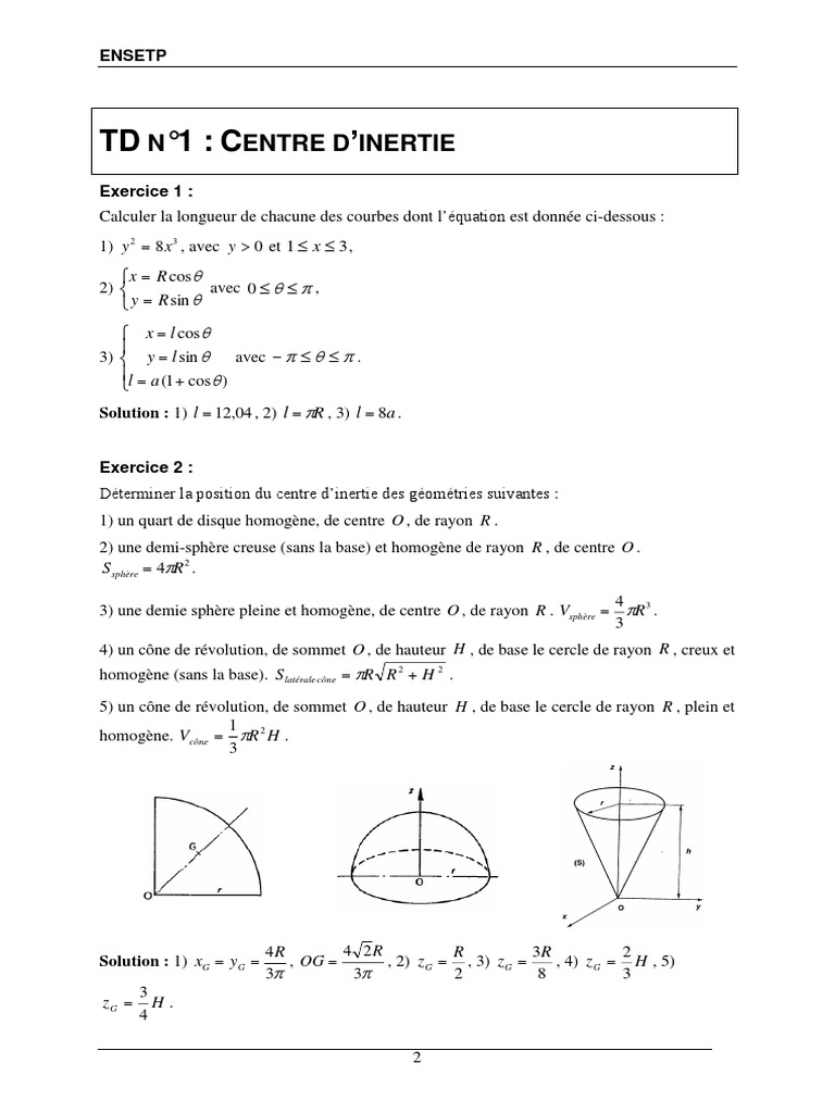 Exercices sur le Centre d'Inertie | PDF | Centre d'inertie | Sphère