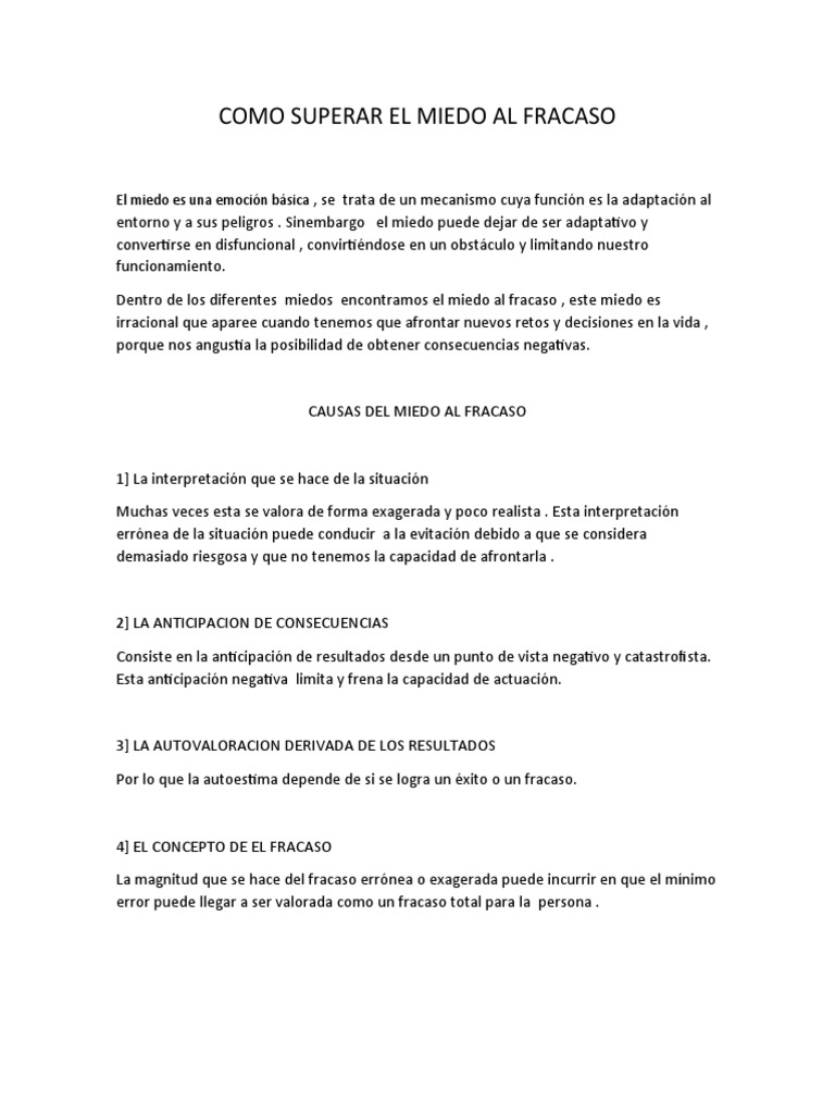 Como Superar El Miedo Al Fracaso | PDF | Temor | Las emociones