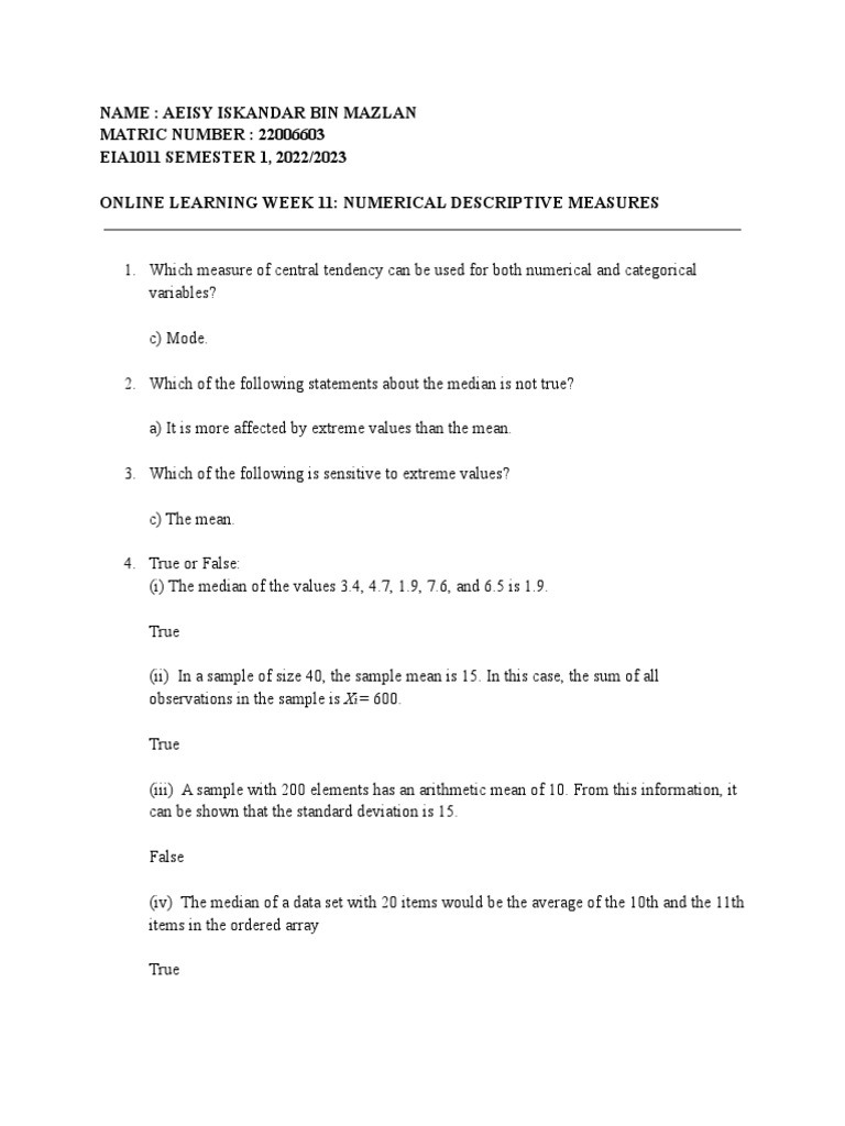 Numerical Measures in Data Analysis | PDF | Mean | Standard Score
