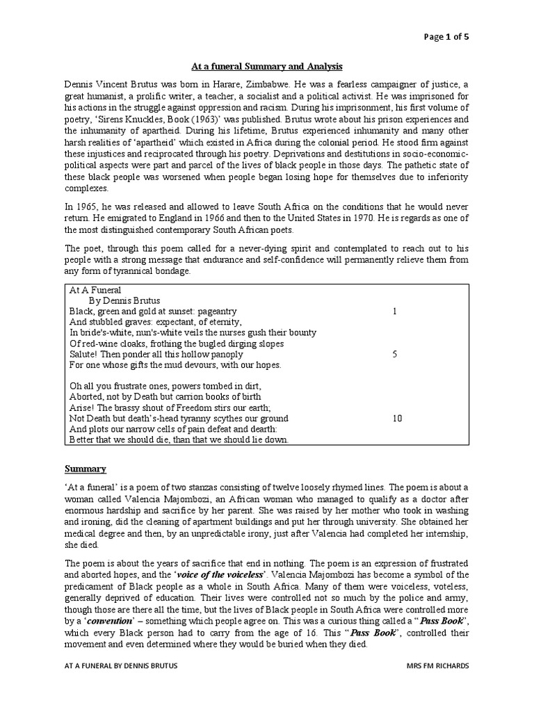 At A Funeral Analysis PDF