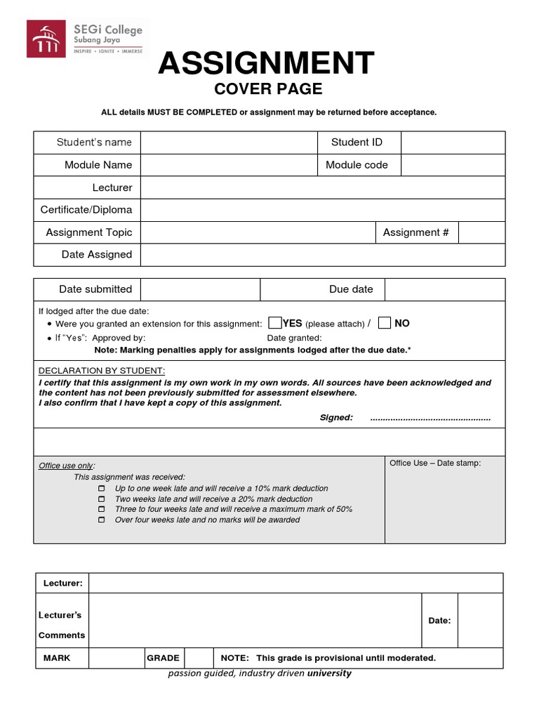 Assignment cover page pdf