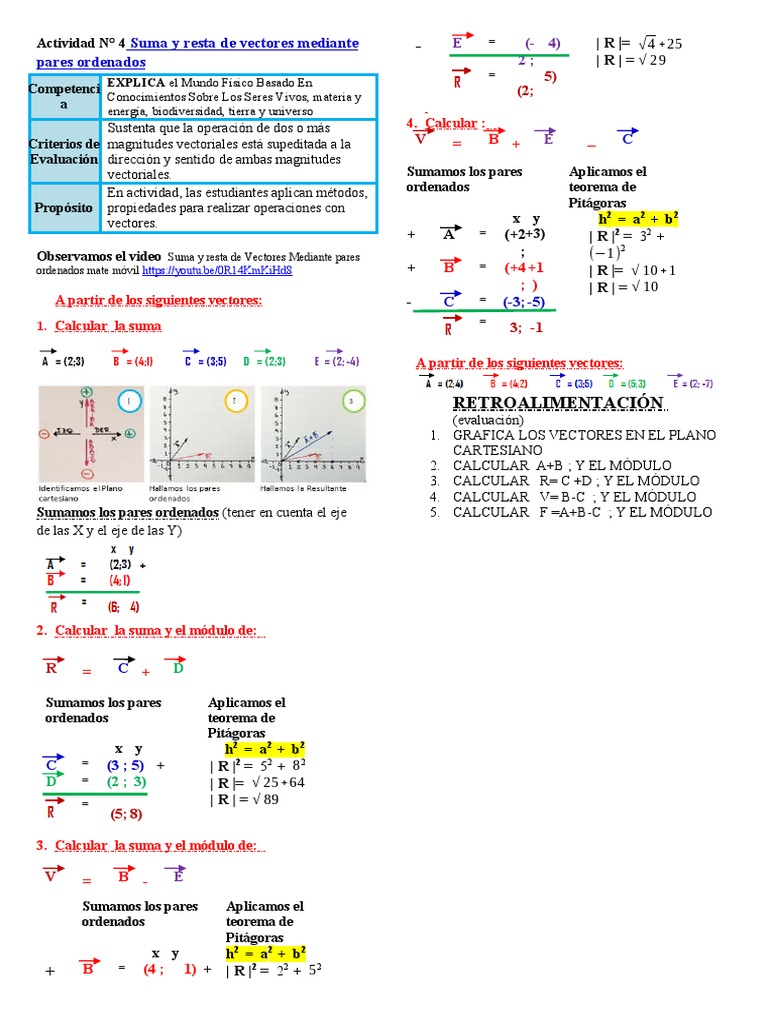 Ejercicios de Suma y Resta de Vectores | PDF | Vector Euclidiano ...