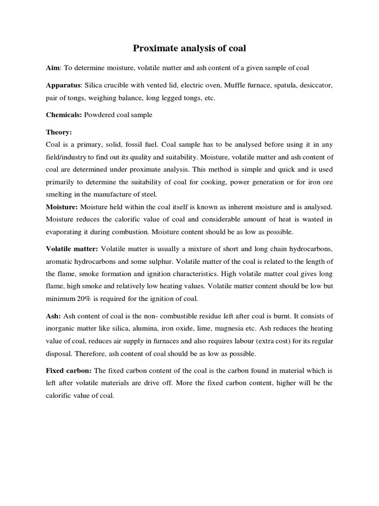 Proximate Analysis Of Coal Pdf Coal Combustion