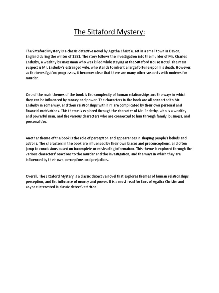 Agatha Christie S Sittaford Mystery Pdf
