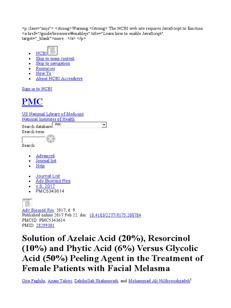 Solution of Azelaic Acid (20), Resorcinol (10) and Phytic Acid (6