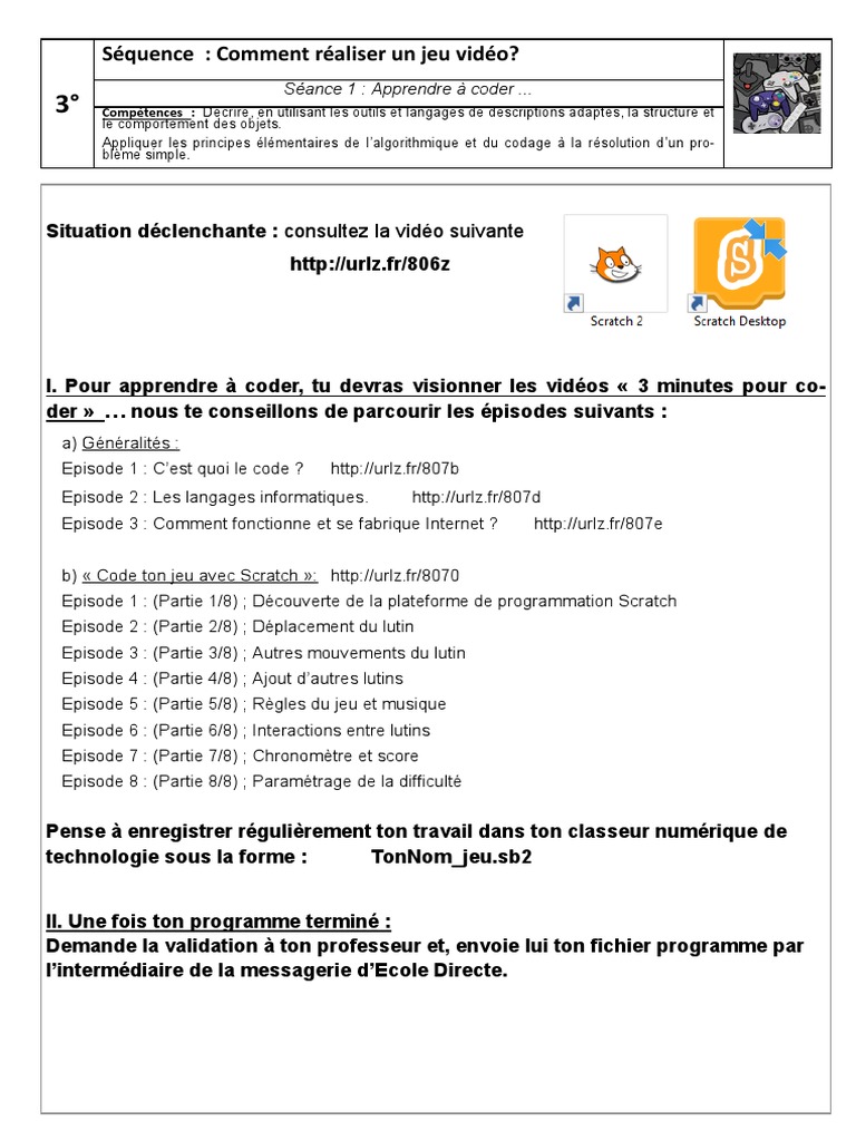 Créer un jeu vidéo sur Scratch | PDF | Langage de programmation ...
