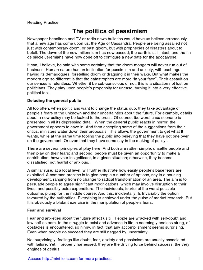 The Politics of Pessimism PDF Anxiety Psychology