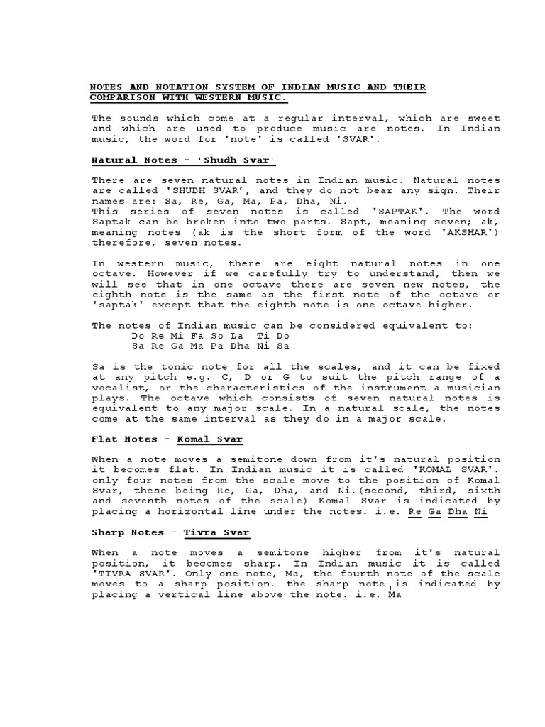 Indian Music Notation PDF Scale (Music) Pitch (Music)