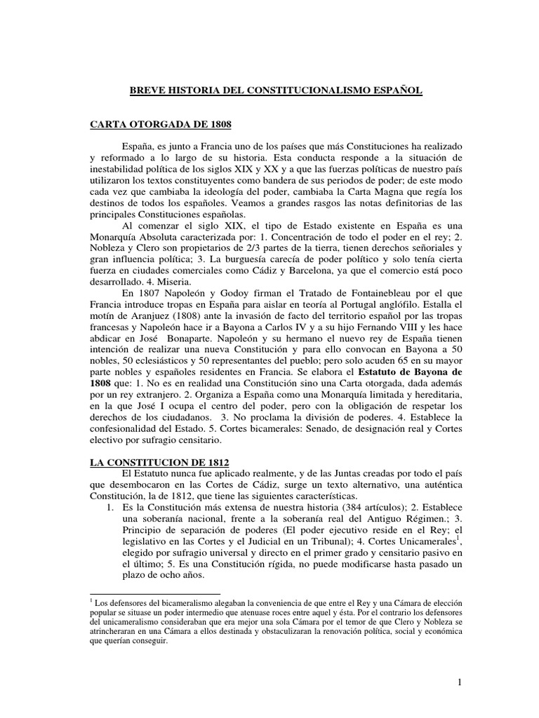 Breve Historia Del Constitucionalismo Español PDF Constitución