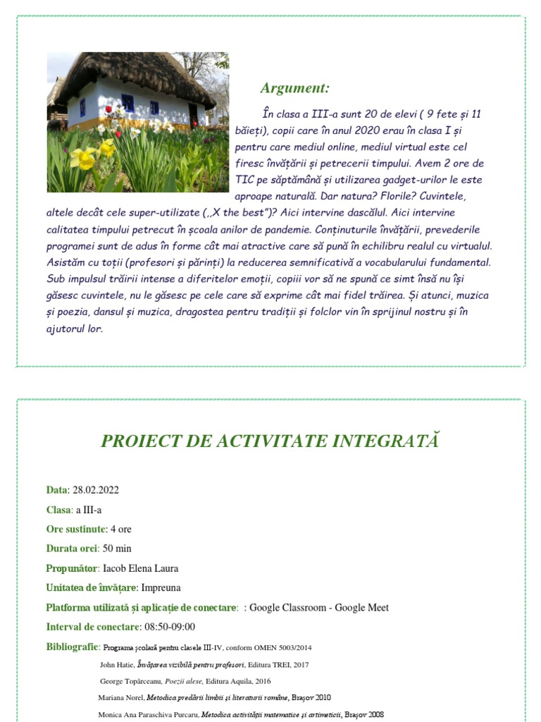 Proiect Didactic Model 2 | PDF