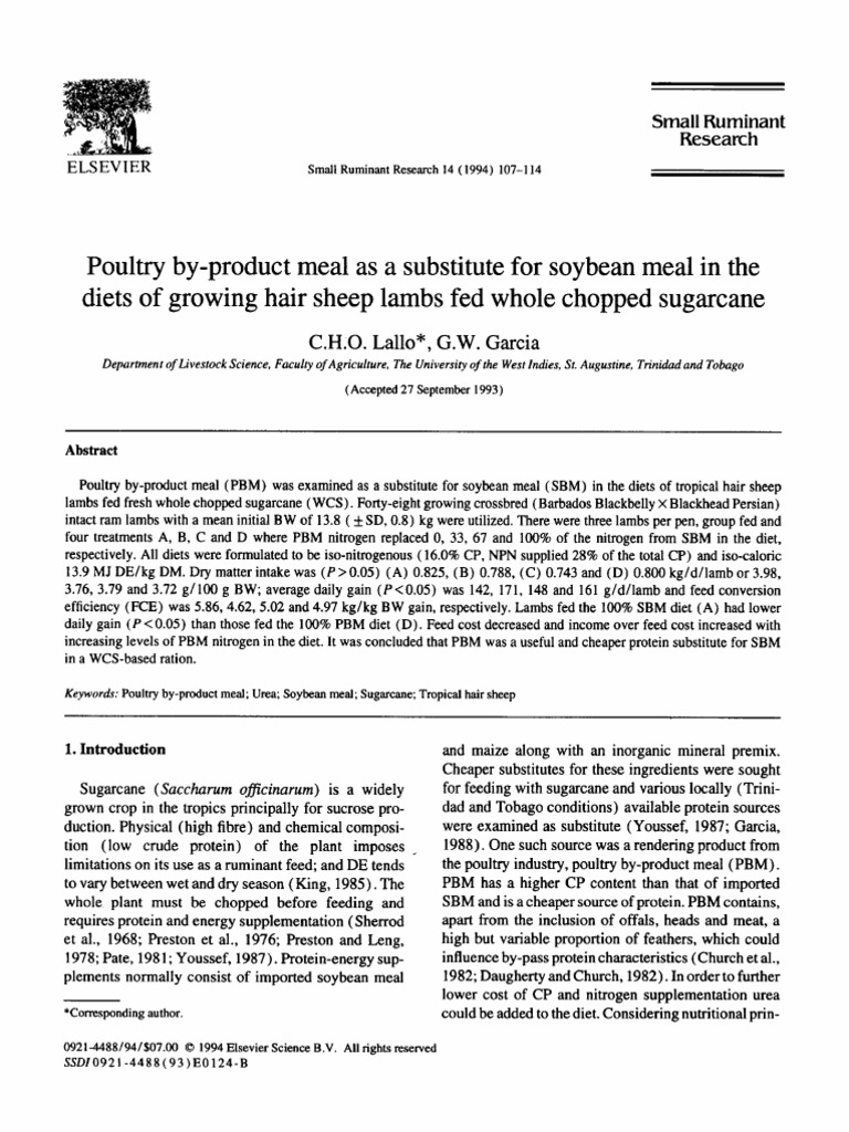 Poultry by Product Meal As A Substitute PDF Sheep Meat