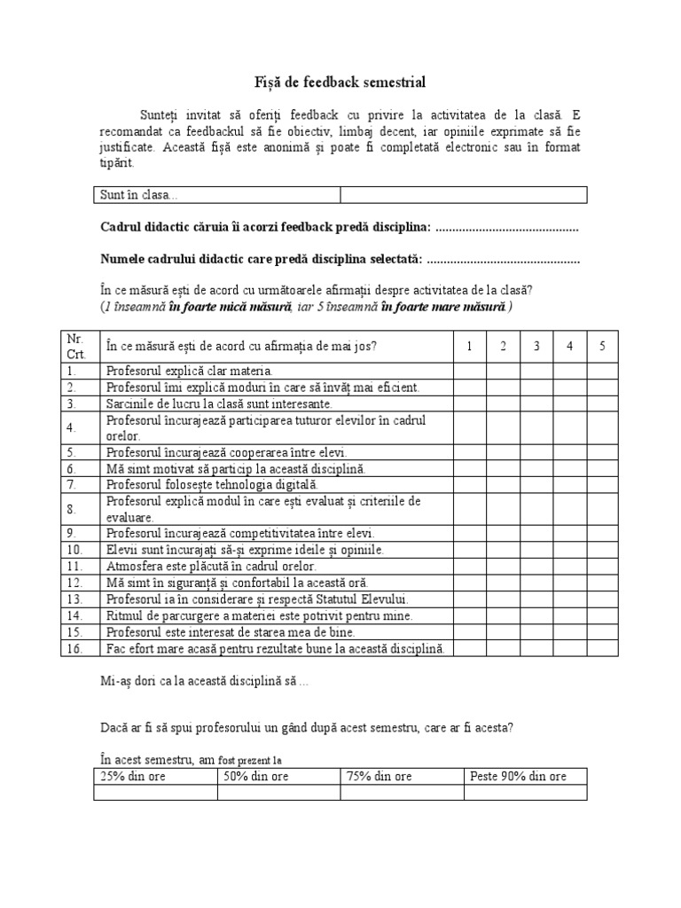 Fisa de Feedback Semestrial | PDF