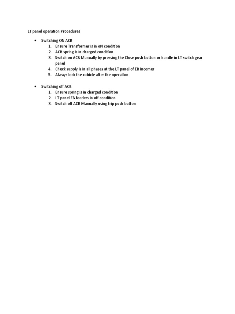 LT Panel Operating Procedures | PDF