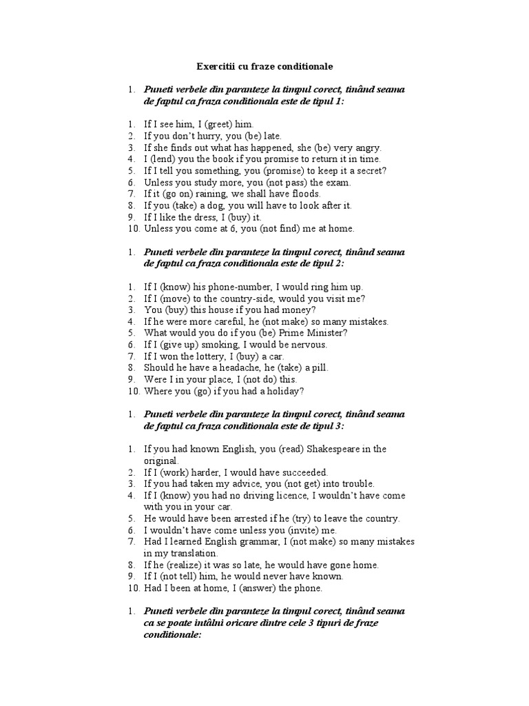 Exercitii fraze conditionale engleza | PDF | Art