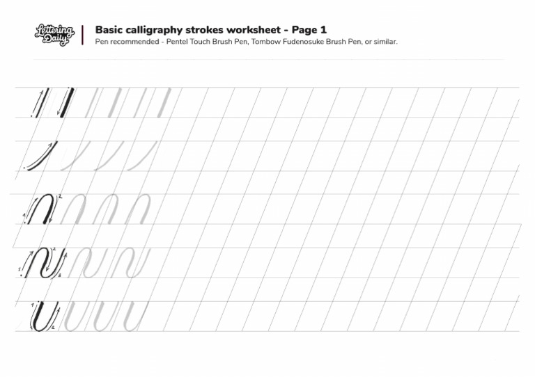 Basic Calligraphy Strokes Worksheet Page 1 Lettering Daily PDF