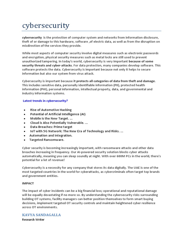 Cybersecurity Sample | PDF