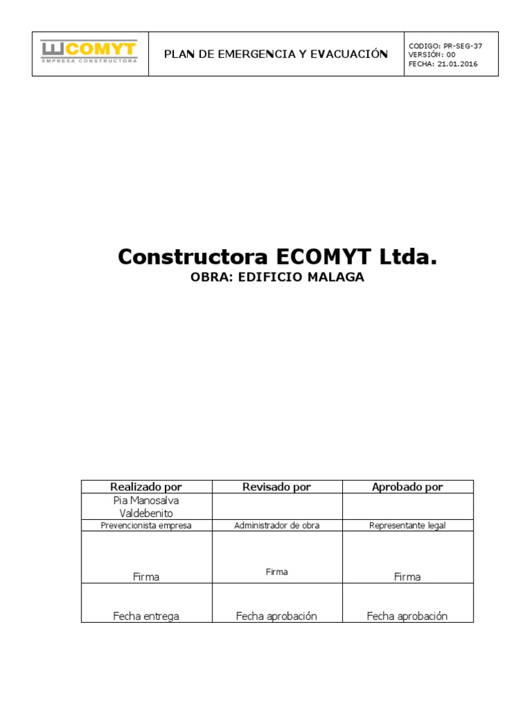 Plan de Emergencia y Evacuación ECOMYT | PDF | Incendios | Calor