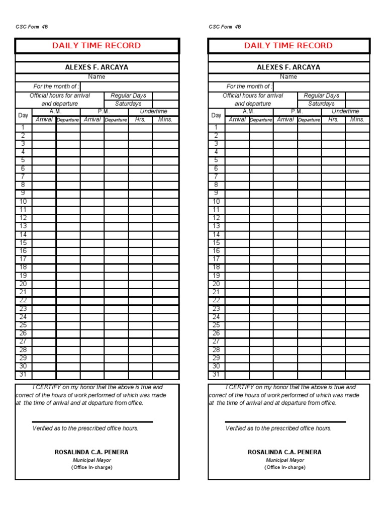 CSC Form 48: Daily Time Record Guide | PDF | Finance & Money Management