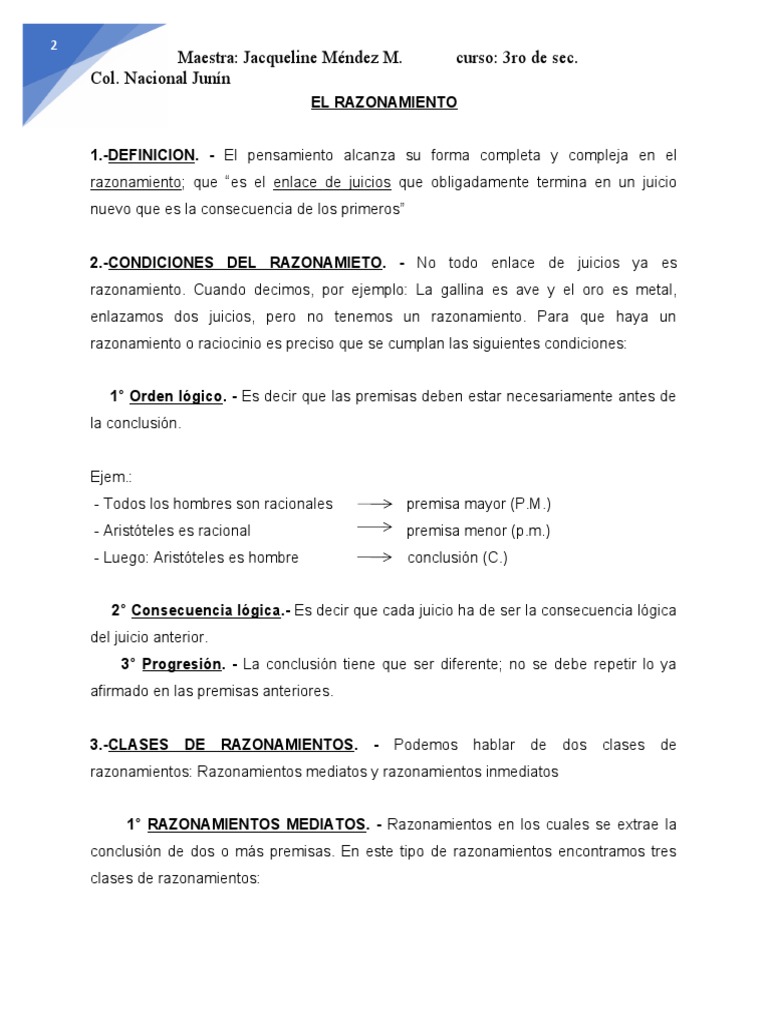 Tipos y condiciones del razonamiento | PDF | Razón | Razonamiento