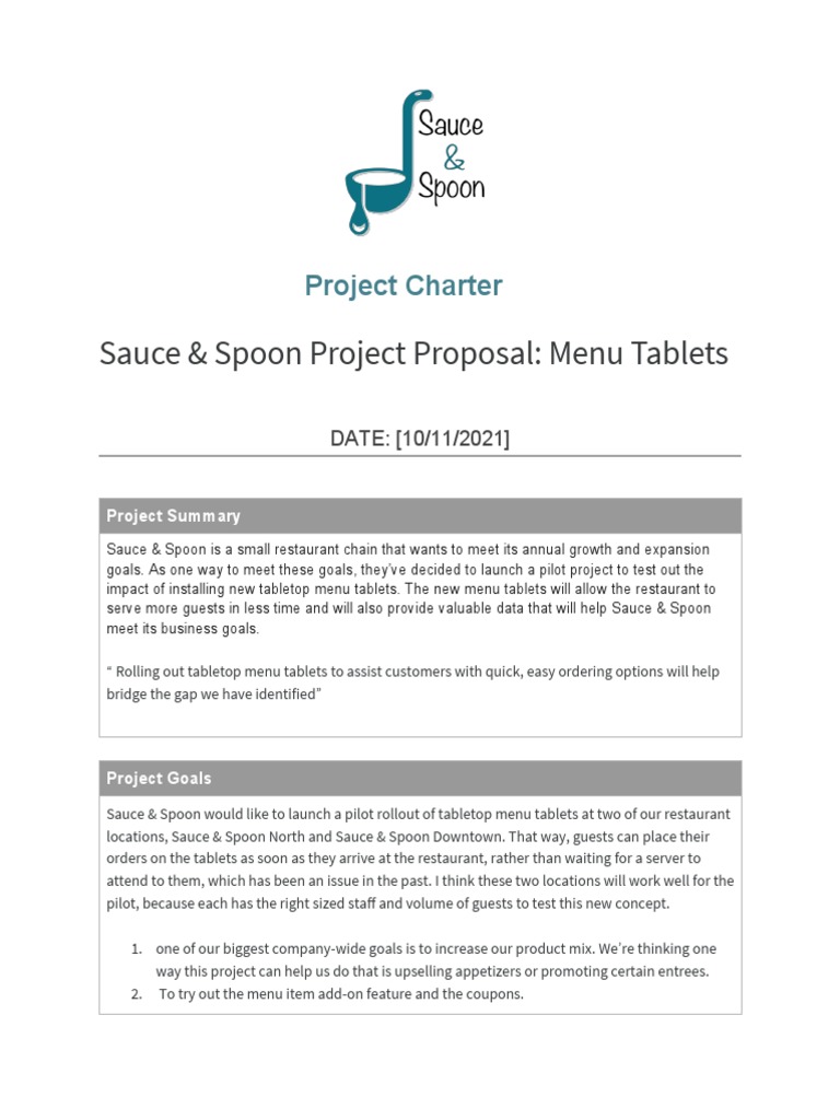 Activity Template Project Charter | PDF | Menu | Restaurants