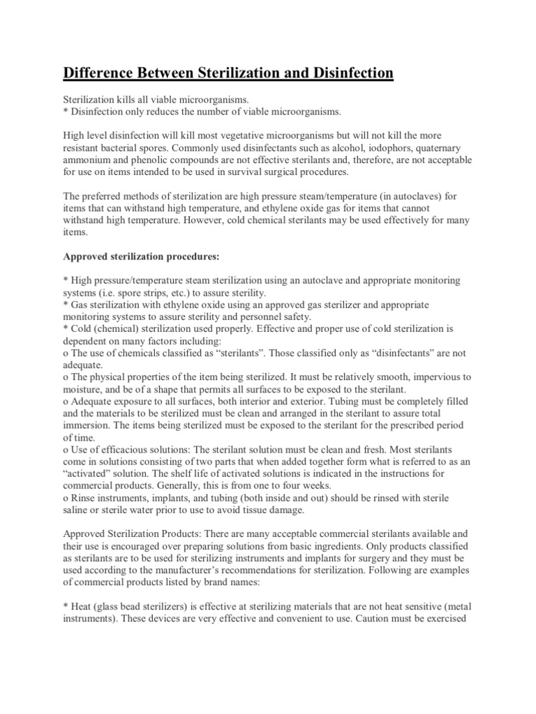 Difference Between Sterilization and Disinfection PDF Sterilization