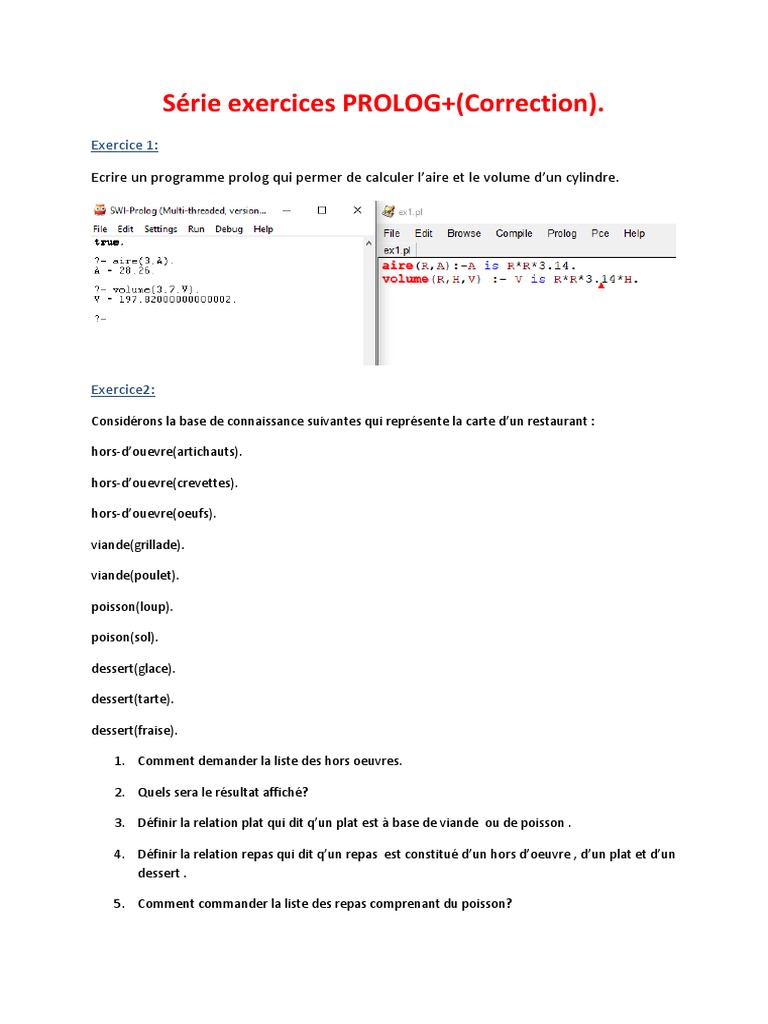 Exercices Corrigés de Programmation Prolog | PDF | Livres de cuisine ...