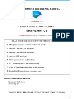 Sir Ira Simmons Secondary School Form 4 Mathematics Practice Paper 02