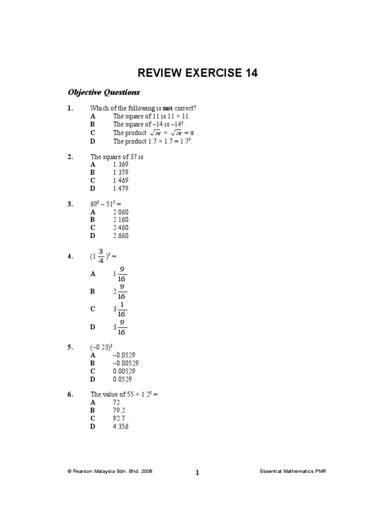 Review Exercise 14 Objective) | PDF | Numbers | Arithmetic