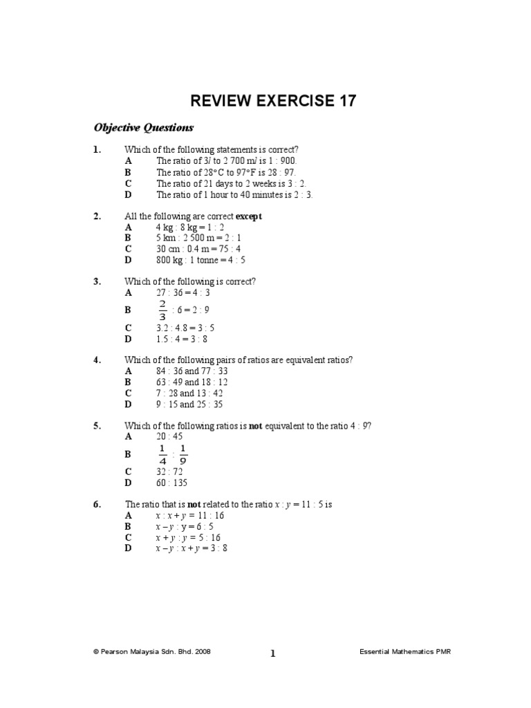 Review Exercise 17 Objective) | PDF | Physical Quantities | Teaching ...
