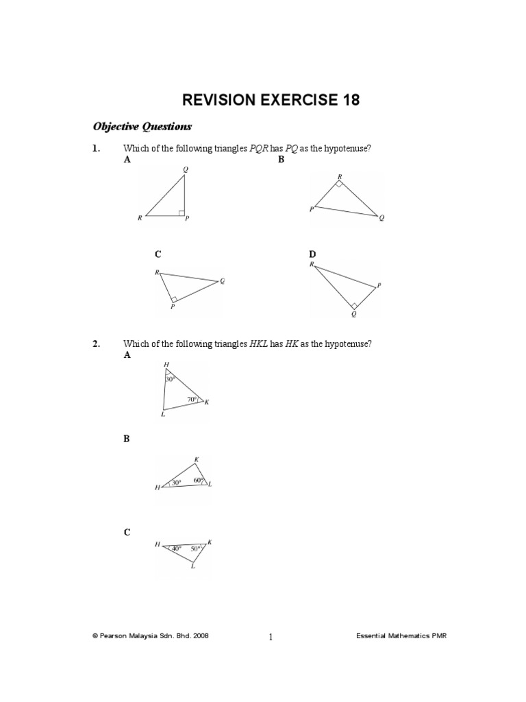 Review Exercise 18 Objective) | PDF | Triangle | Geometric Objects