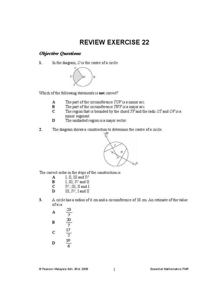 Review Exercise 22 Objective) | PDF | Elementary Geometry | Geometry